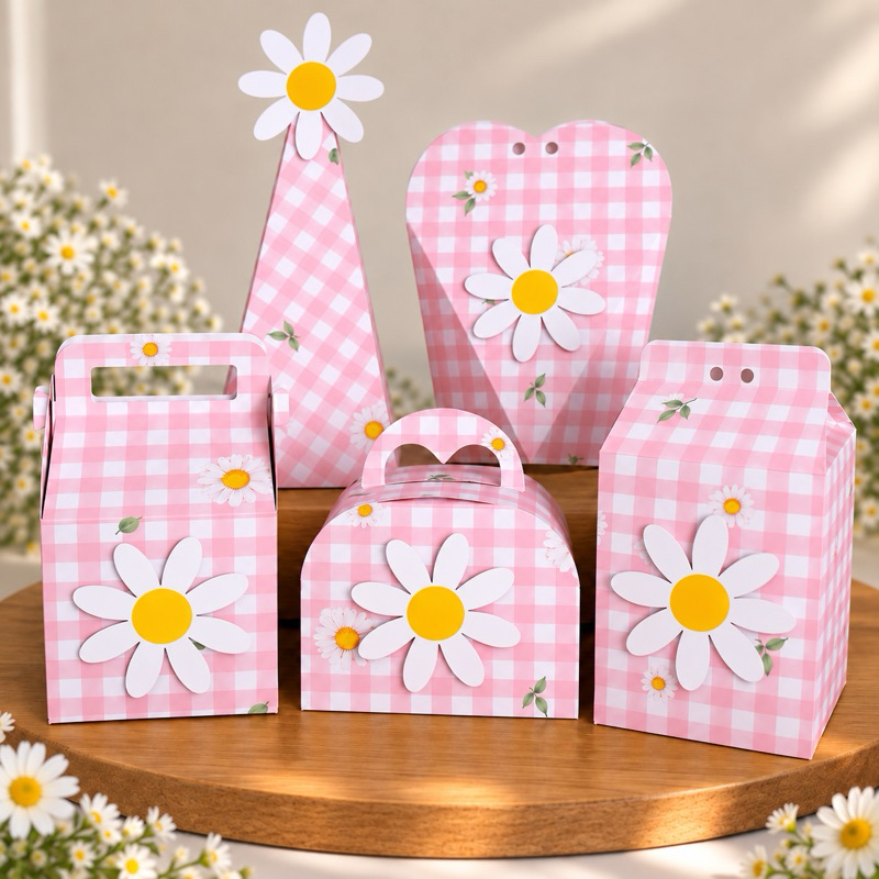 Kit 20 Caixinhas Festa Infantil Margarida Rosa Lembrancinhas aniversário Personalizadas Pré-Montadas