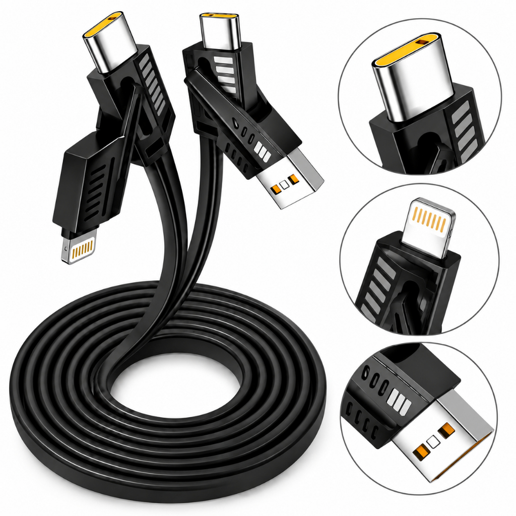 Cabo Carregador 4 em 1 Tipo C 65W Lightning Carga Rápida Turbo PD 27W