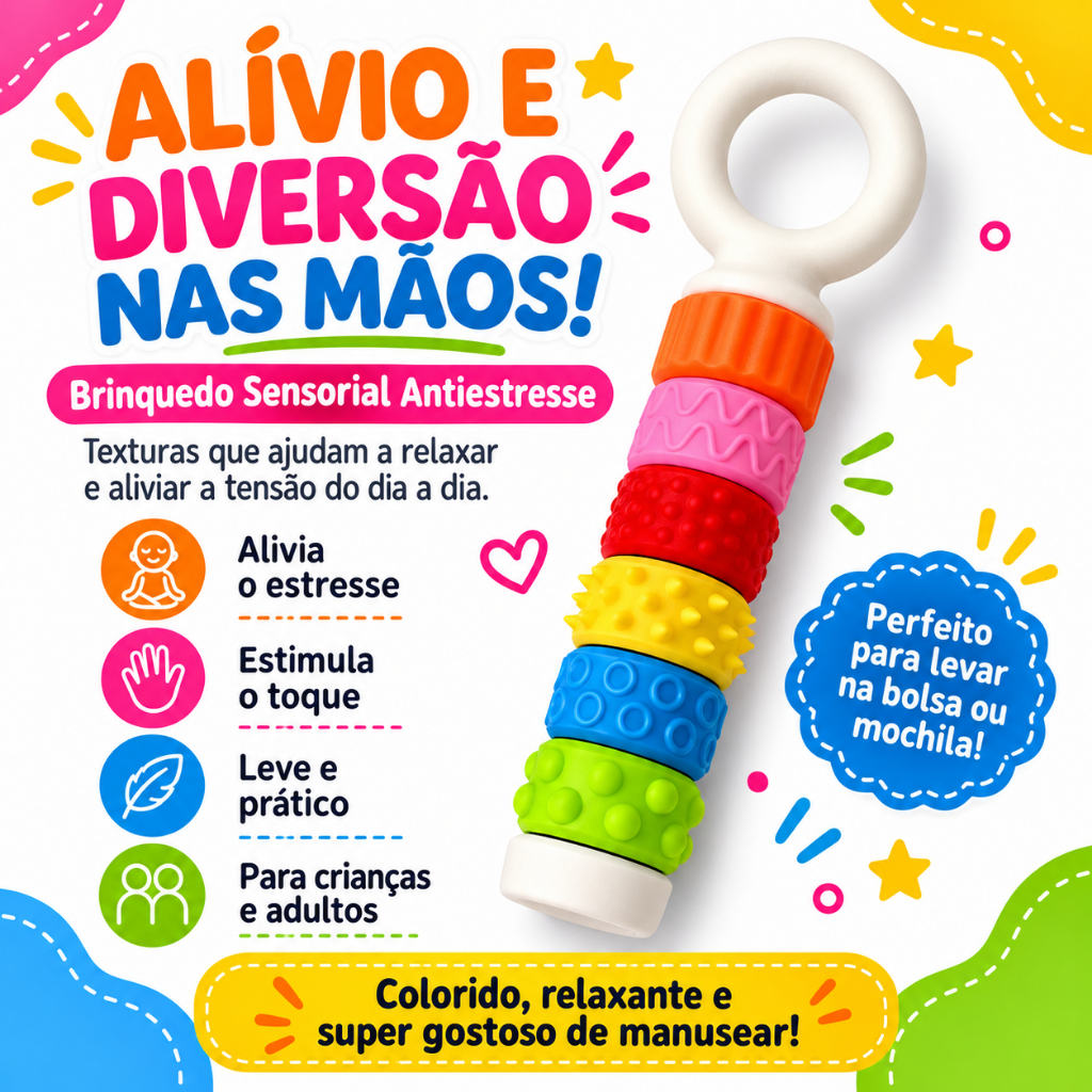 Brinquedo Sensorial Antiestresse Fidget Toy Colorido com Texturas Estímulo Tátil Coordenação Motora Crianças e Adultos