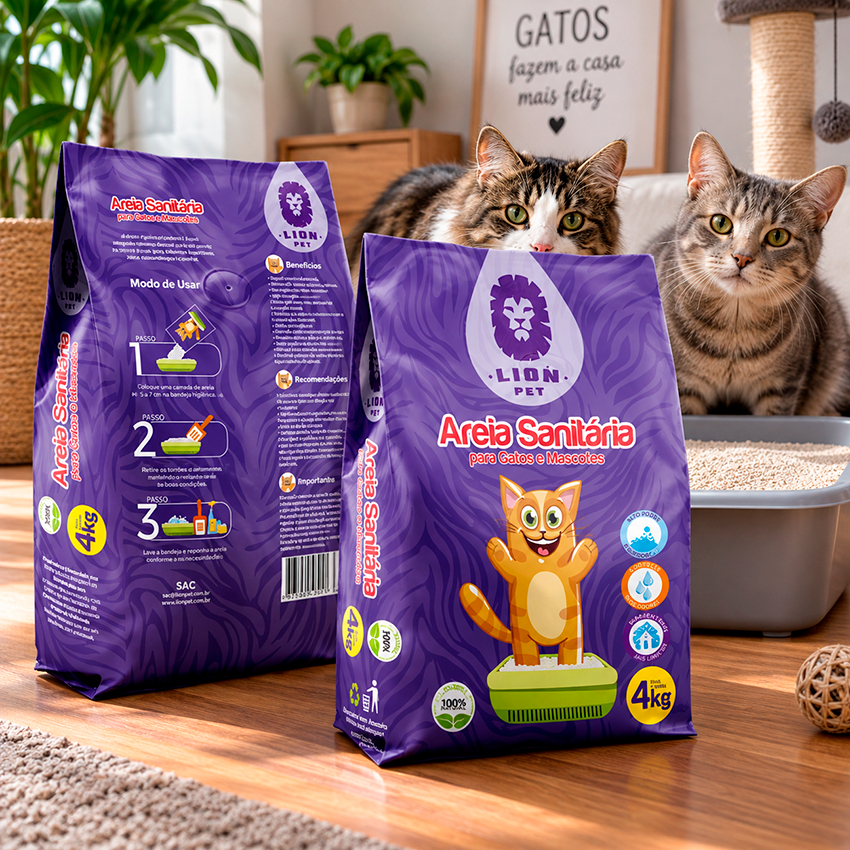 Areia Para Gato Sanitária Granulado Lion Pet 4kg 5 Unidades