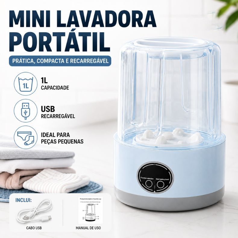 Mini Máquina de Lavar Roupas Portátil Compacta Lavadora Semiautomática para Roupas