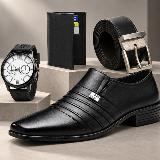 Kit Sapato Oxford Masculino Social Couro Macio Elegância Casamento Festa Amarrar + cinto + Relógio