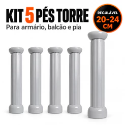 Kit 5 Pé Alto Armário Balcão Pia 20-24cm Cinza Regulável
