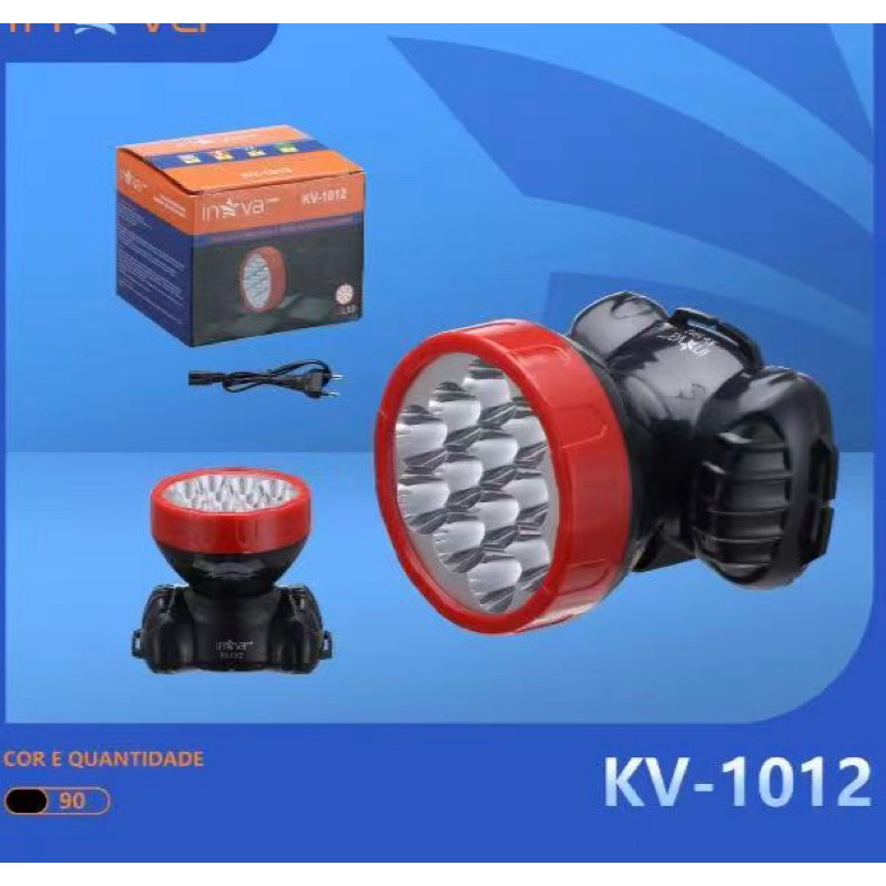 Lanterna De Cabeça 12 Leds Recarregável KV-1012 Caça Pesca