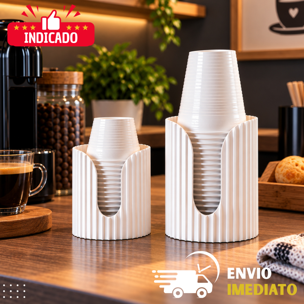 Suporte Porta Copos Organizador de Descartáveis com Acabamento Canelado Moderno e Resistente Elegante