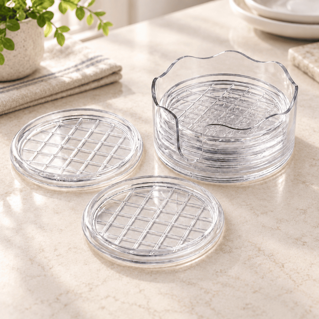 Kit Porta Copos 6 Peças + Suporte Plástico Cristal Transparente