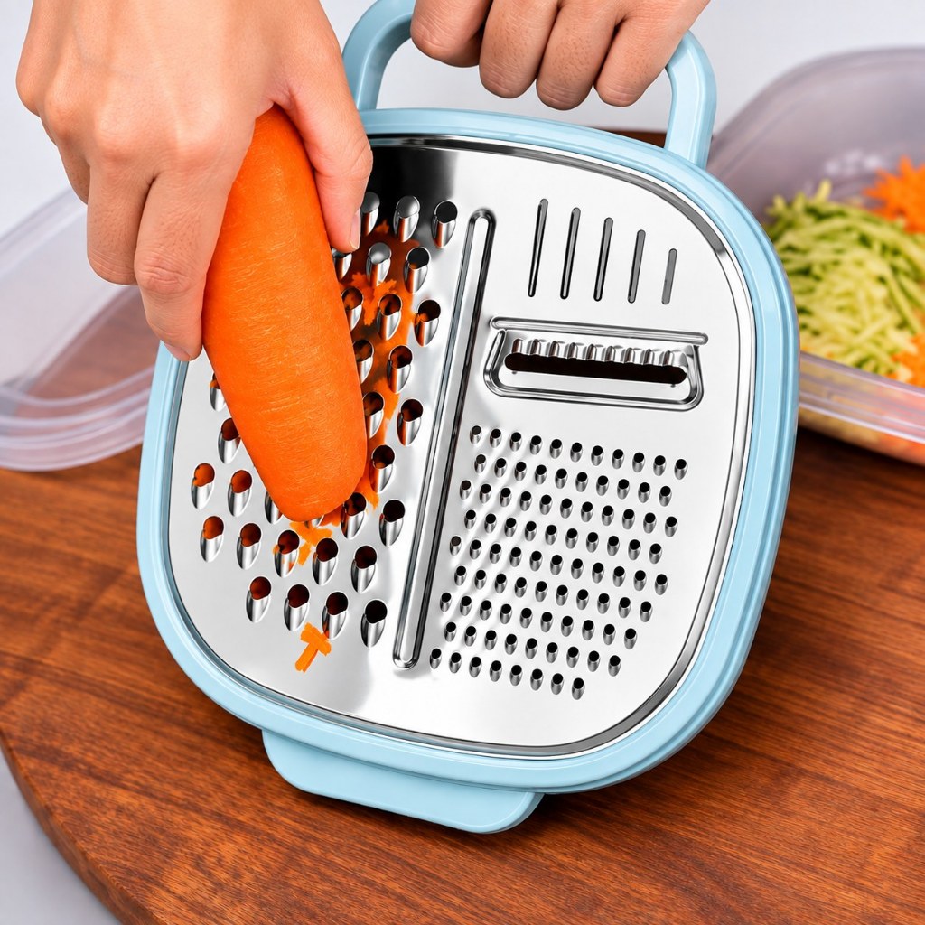 Cortador de Legumes Ralador Inox 3 em 1 Com Pote 23 Cm AD