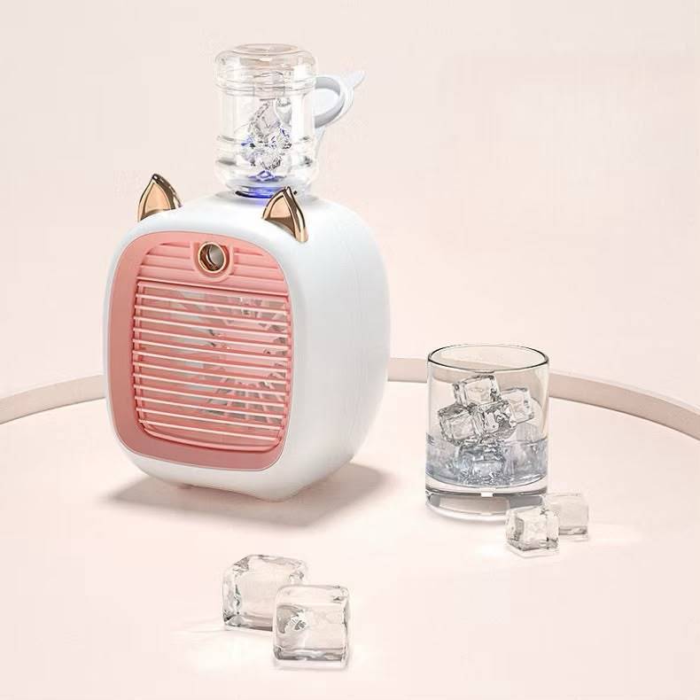 Mini Ventilador Portátil Gatinho com Umidificador de Ar 3 em 1