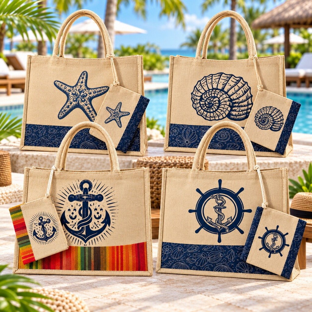 Bolsa de Praia Feminina Grande com Necessaire Estampa Marinha Alça de Ombro Verão Piscina Viagem