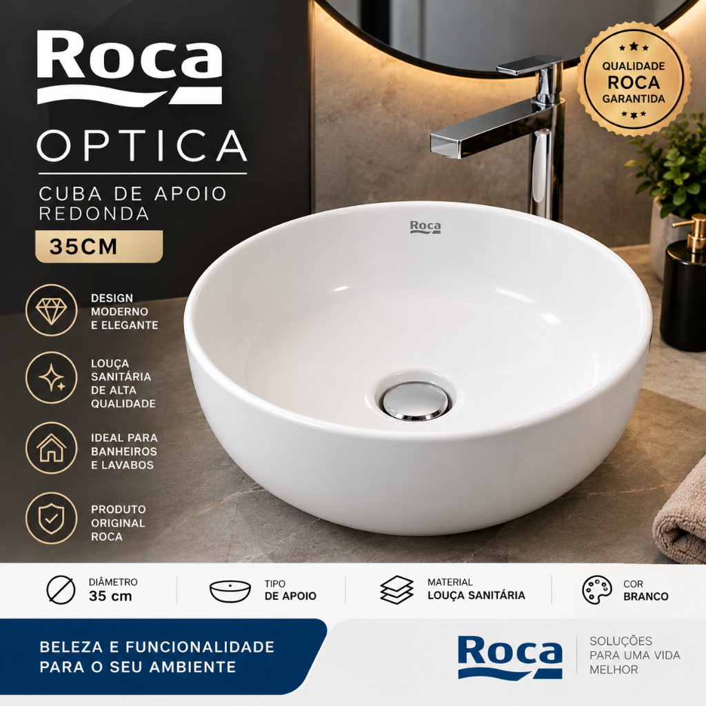 Imagem Cuba de Apoio Roca Optica 35cm Porcelana Redonda Branca para Banheiro Lavabo Louça Original