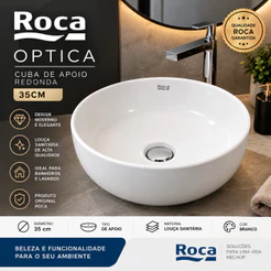 Cuba de Apoio Roca Optica 35cm Porcelana Redonda Branca para Banheiro Lavabo Louça Original