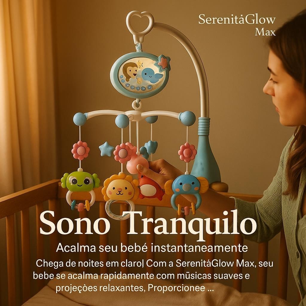Mobile Musical para Berço Bebê Projeção Luz Noturna Controle Remoto Azul Rosa