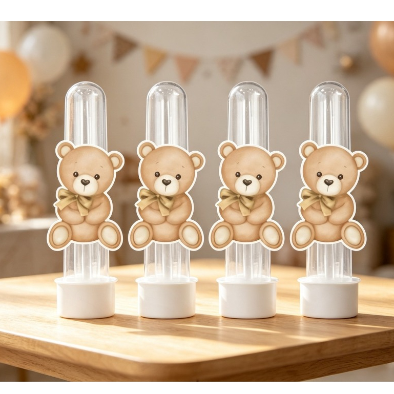 Urso Neutro/Bege - Apliques para Tubetes Personalizados/Kit Lembrancinha/Festa/Cha de Bebe/Cha Revelação/Ursinho