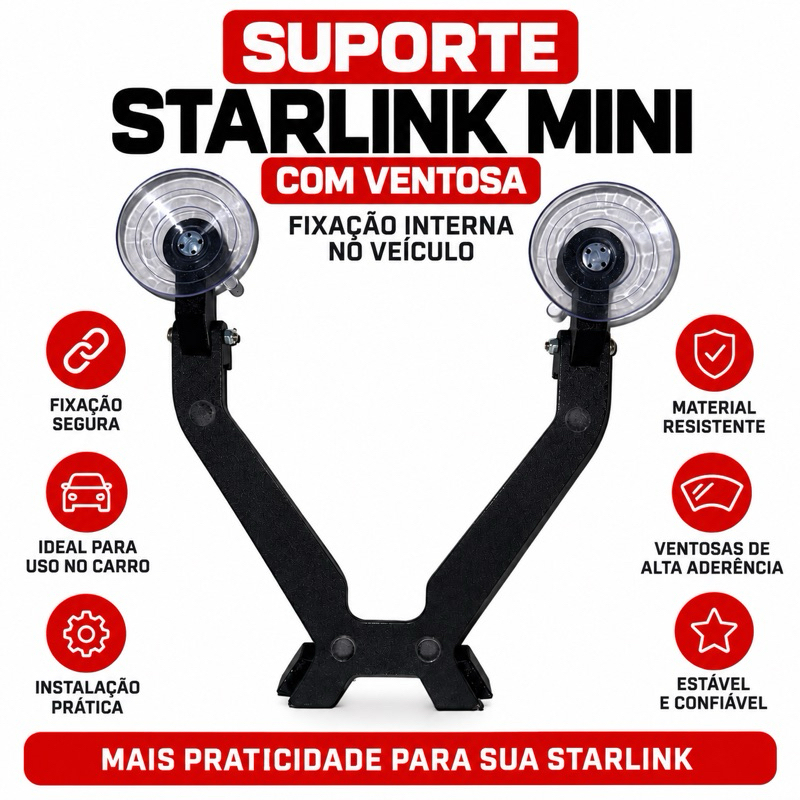 Suporte Starlink Mini Veicular Com 2 Ventosas Alta Fixação
