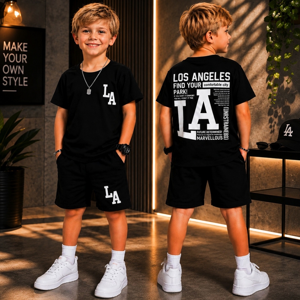 Conjunto Infantil Menino Estiloso Verão Lançamento Juvenil Camisa e Bermuda Veste Do 2 ao 12 anos