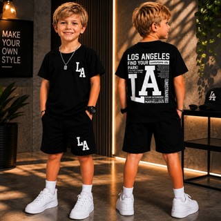 Conjunto Infantil Menino Estiloso Verão Lançamento Juvenil Camisa e Bermuda Veste Do 2 ao 12 anos