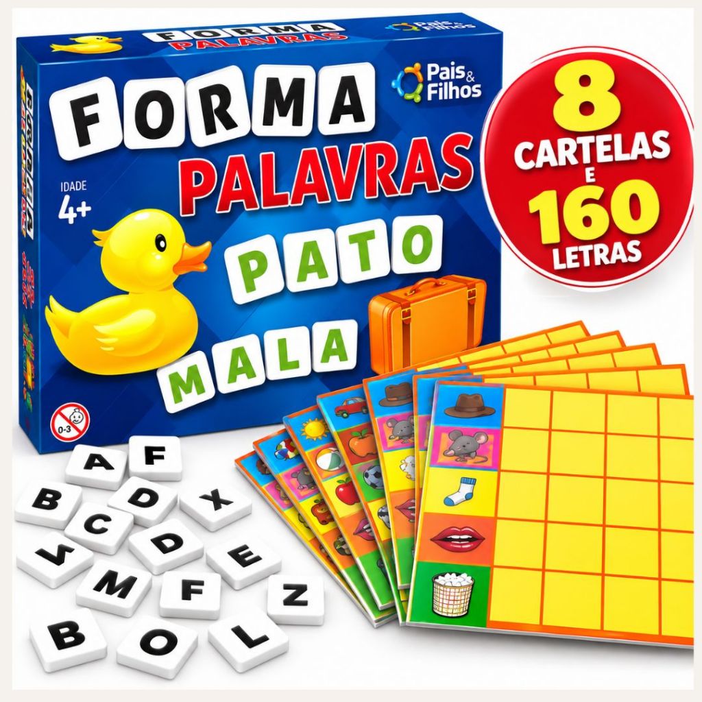 Jogo Forma Palavras Alfabetização Infantil 160 Letras - Desenvolve o Raciocínio da Criança