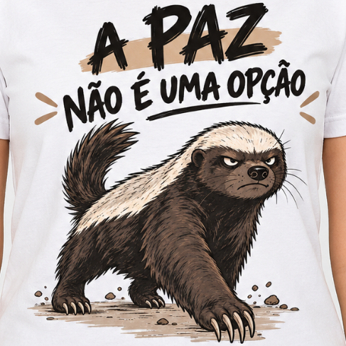 Camiseta Masculina/Feminina 100% Algodão Estampada Texugo do Mel Engraçado Frase “A Paz Não é uma Opção” Meme Casual
