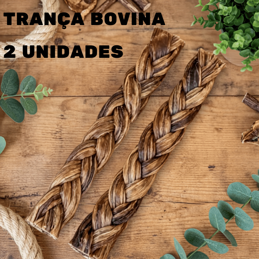 KIT 2 Trança de Couro Bovino Natuka Mordedor Natural Para Cachorro 2 Unidades