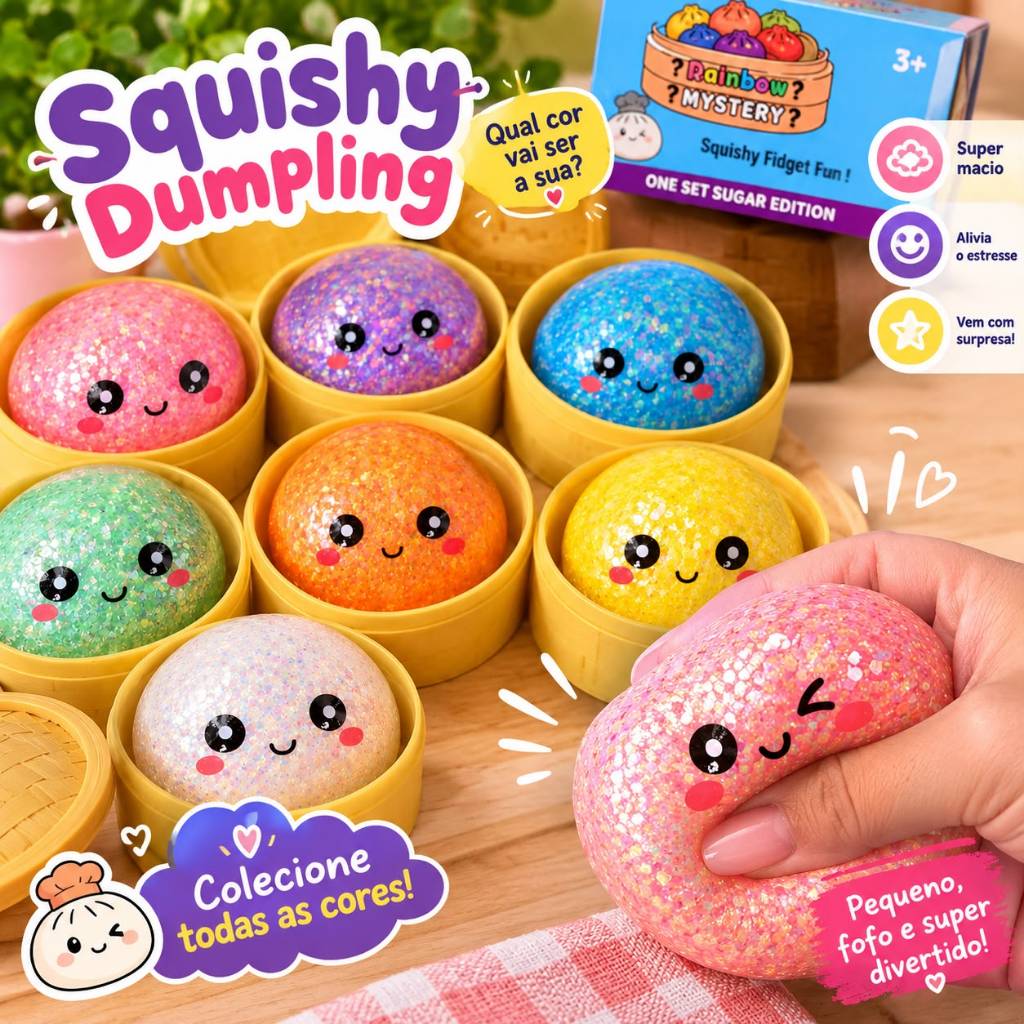Squishy Bolinha Brilhante Dumpling Fidget Divertido Anti Estresse Cores Sortidas