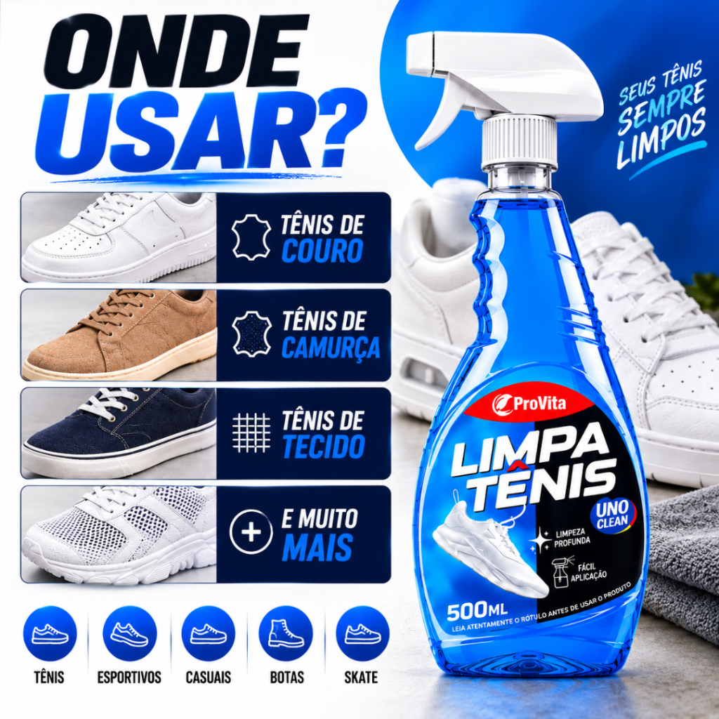 Limpa Tênis Provita Spray Premium 500ml Remove Encardido Sujeira Pesada Manchas Solado Branco Restaura Calçados Colorido — imagem 2 de 2