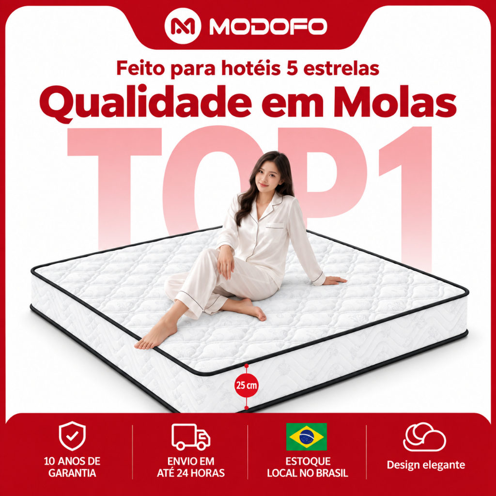 Garantia de 10 anos MODOFO Colchão Queen Molas Colchão Para Dormitório Ensacadas ,Solteiro/Casal/Queen,Altura 20/25cm