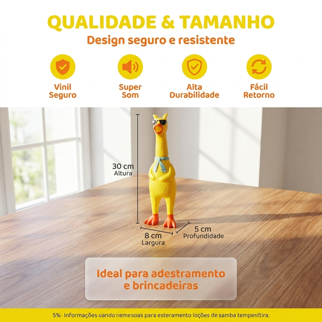 Frango Gritador c/ Óculos e Gravata p/ Pets | Brinquedo c/ Som | Antimordida | Alivia Estresse — imagem 2 de 2
