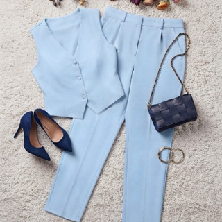 Conjunto Alfaiataria Premium Feminino Calça e Colete com Botões Moda Plus Size Elegante Casual Cintura Alta Confortável.