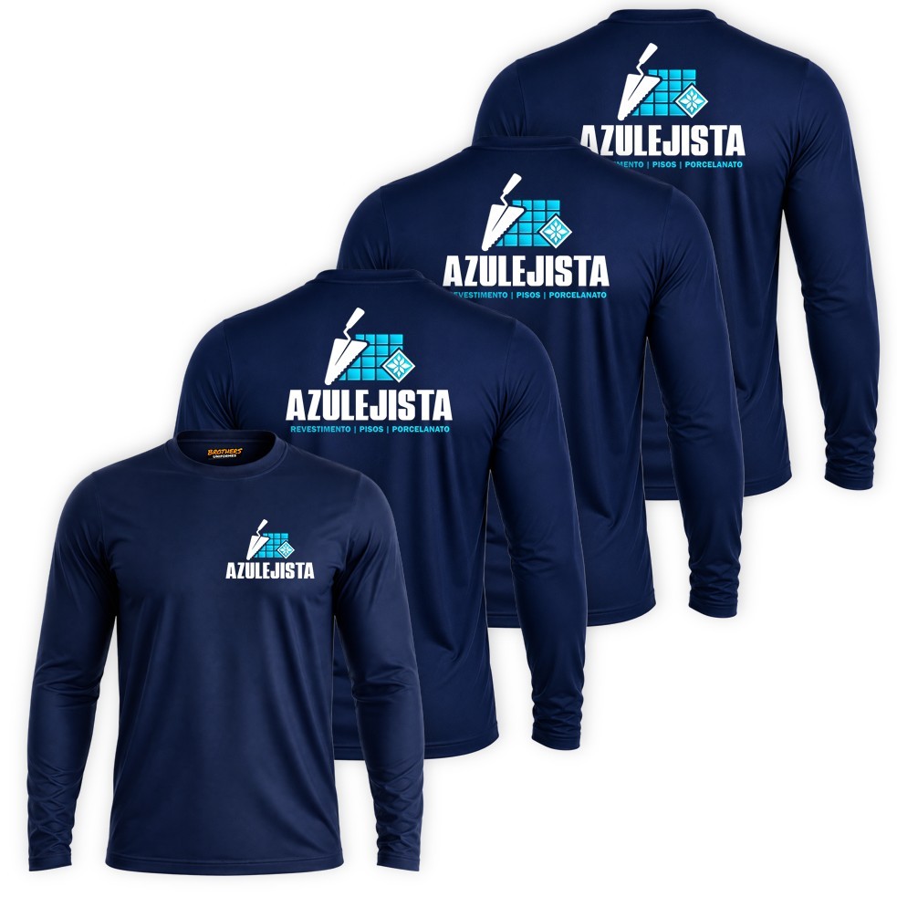 KIT com 3 Camisas Camisetas MANGA LONGA Masculinas Uniforme Profissional AZULEJISTA Pisos com Proteção UV+ Dry Fit