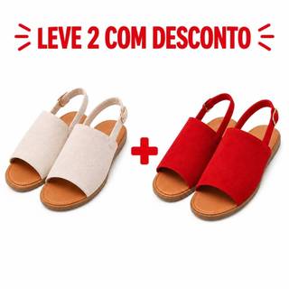 Kit 2 Sandálias Rasteiras Femininas Com Fivela Confortável Leve Camurça Casual Verão Marfim Vermelho