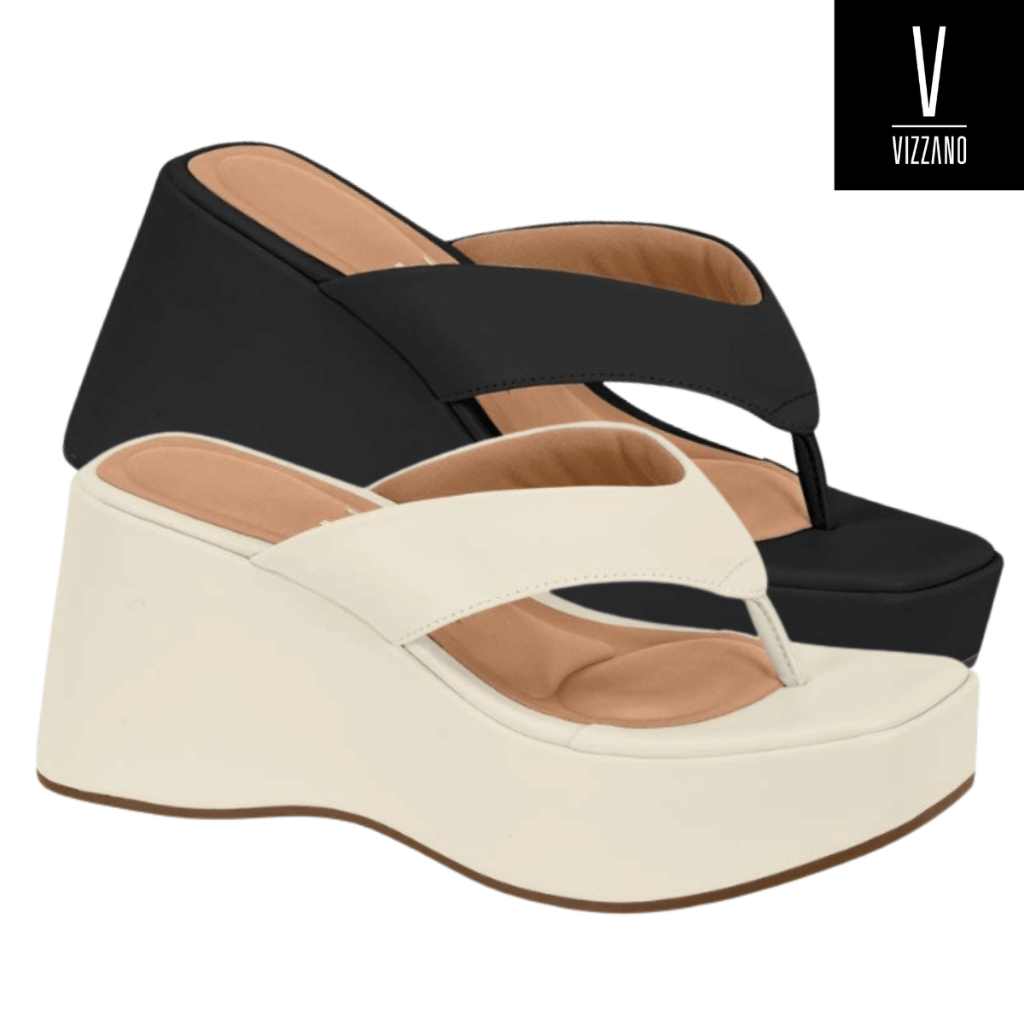 Tamanco Vizzano Feminino Plataforma Dedo Preto Bico Quadrado Confortável Original Verão Preto Branco
