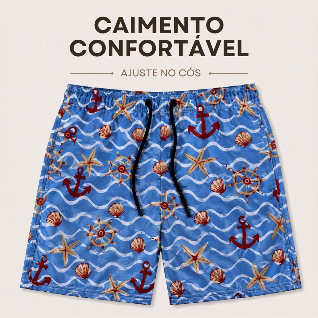 Short Tactel Masculino Estampado Academia Treino Passeio com Bolsos e Cordão — imagem 2 de 2