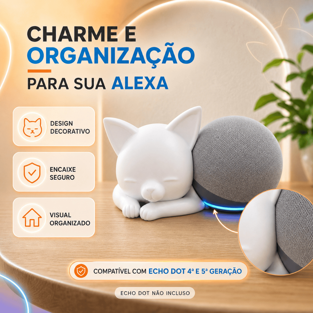 Suporte Gatinho Para Alexa Echo Dot 4/5 e HomePod Mini Mesa Decorativo
