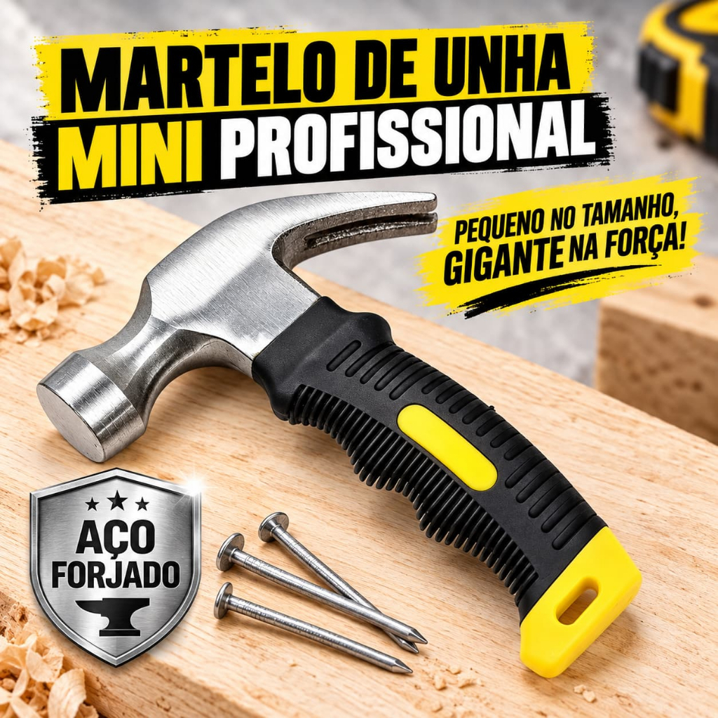 Mini Martelo de Unha Resistente, Aço Forjado, Cabo Ergonômico para Colocação e Remoção de Pregos