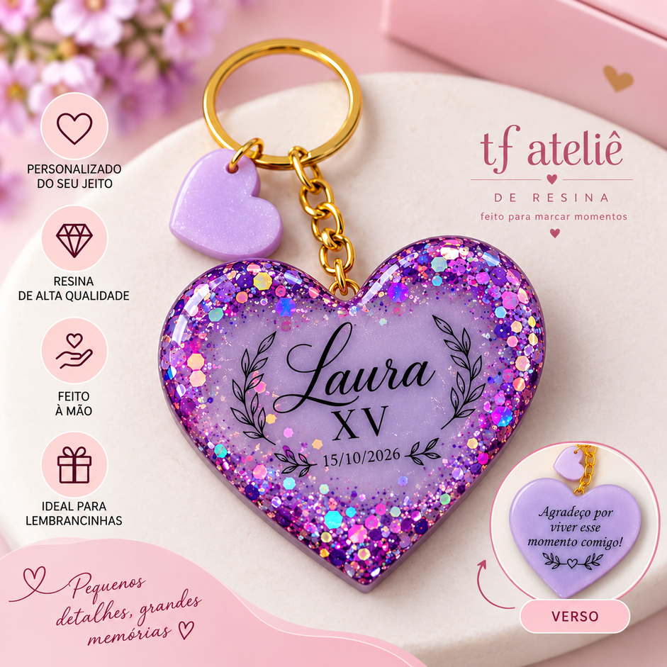 25 Chaveiros Personalizados Resina Coração Lembrancinhas Casamento 15 Anos Aniversário Eventos