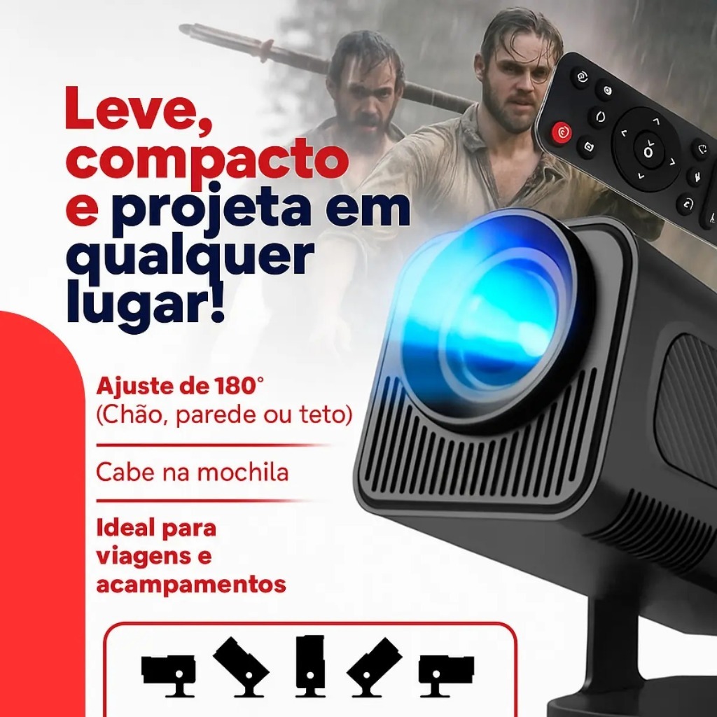 Projetor HY320 Mini com Correção Automática de Keystone e Wi-Fi 6 bluetoth espelhamento de tela e android 110/220