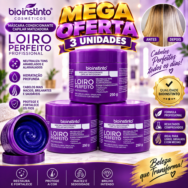 Máscara Loiro Perfeito Matizadora Bio Instinto 250g 3 unid