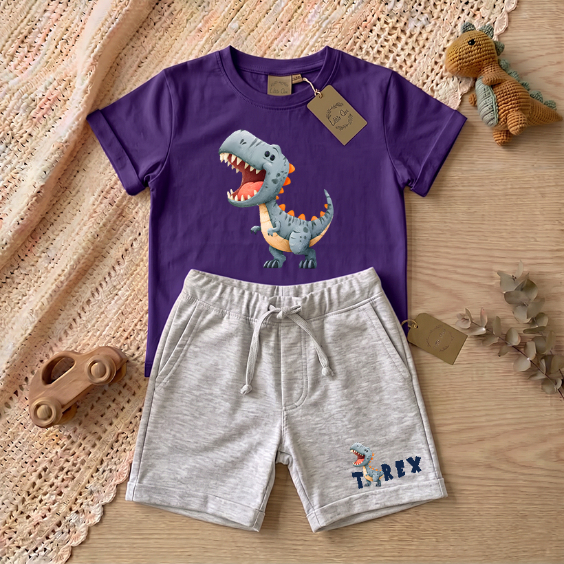Conjunto infantil meninos - Dinossauros T-Rex - camiseta manga curta e bermuda