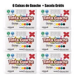 TINTA GUACHE COM 6 CORES + SACOLA GRATIS PARA FESTA E ESCOLAS