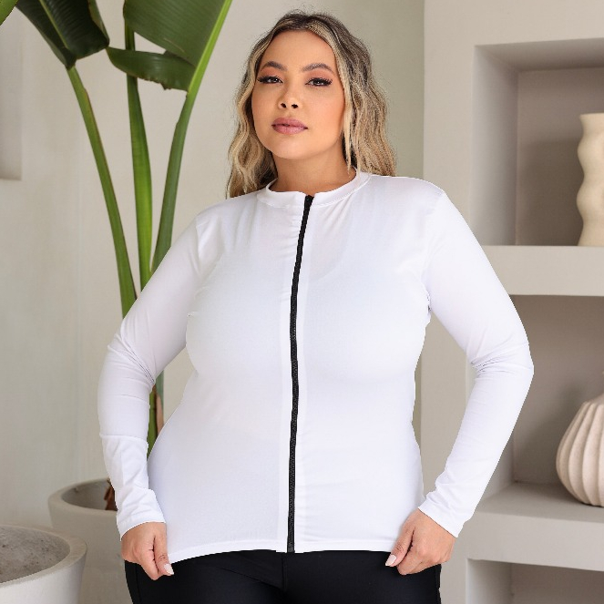 Jaqueta Academia Plus Size Casaquinho Com Zíper Treino Versátil Térmico Proteção UV 50++