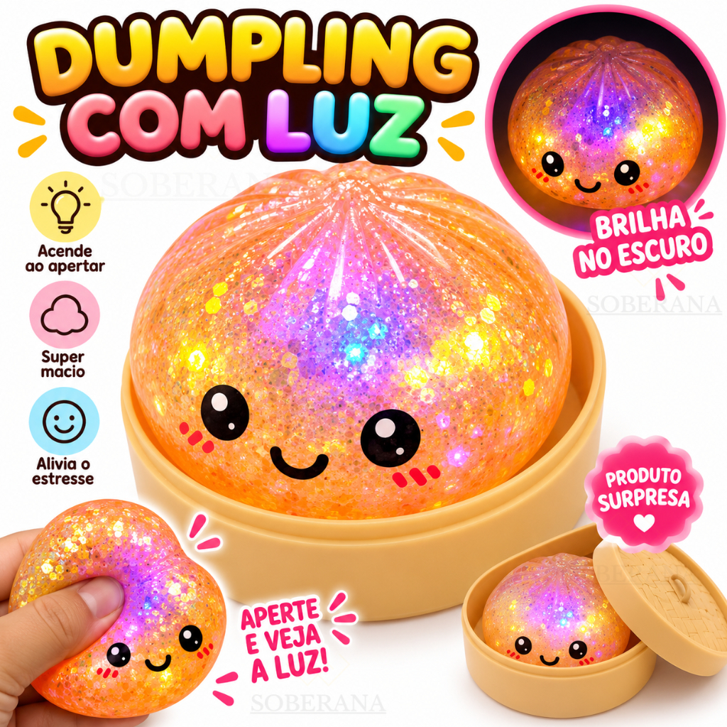 Squishy Dumpling com Luz LED Grande  Brinquedo Sensorial Anti Estresse Macio Presente Infantil