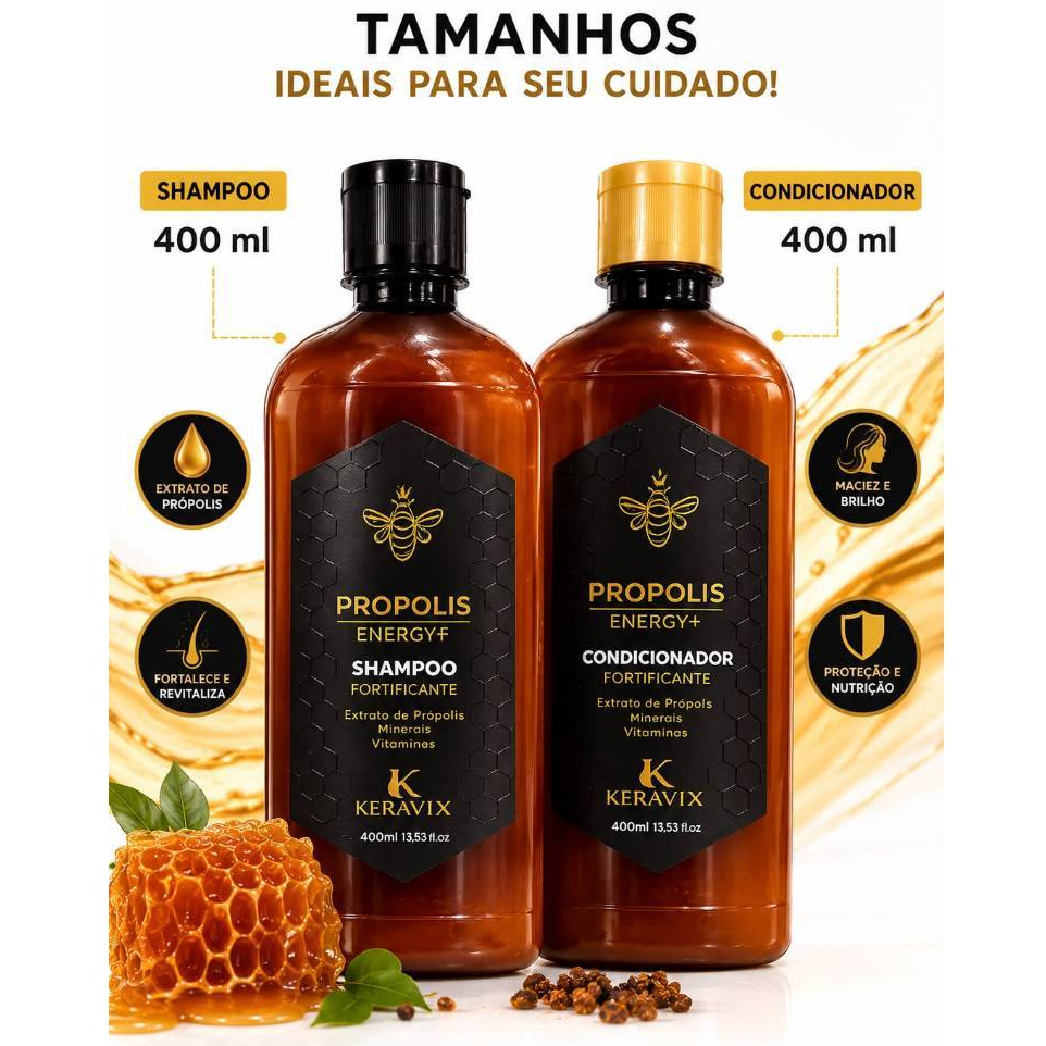 Kit Royal Propolis Shampoo e Tratamento 400ml Keravix