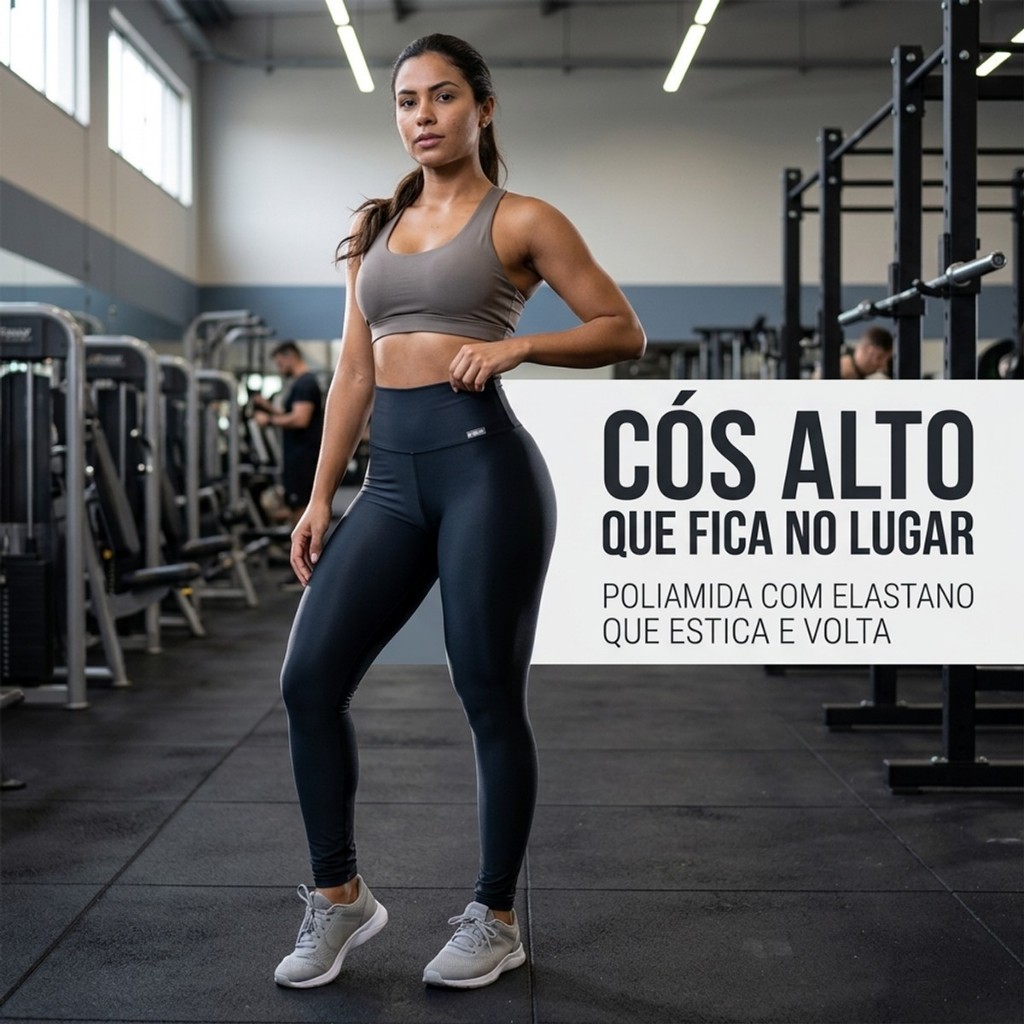 Legging Feminina Poliamida com Elastano Cós Alto Levanta Bumbum Lisa Fitness Academia e Estilo de Rua