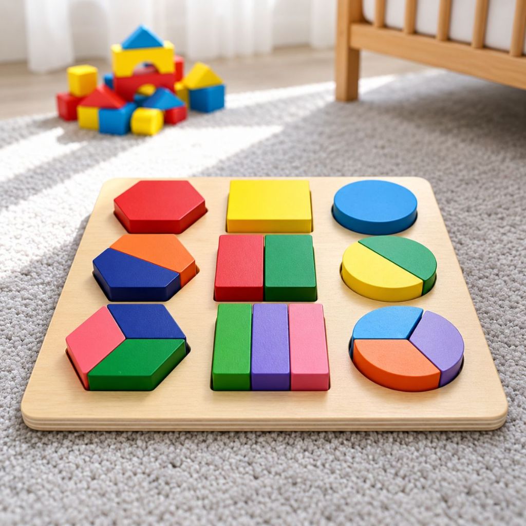 Brinquedos Educativos Montessori Crianças 3un Quebra-Cabeças Frações Madeira 3D Forma Geométrica · foto 2