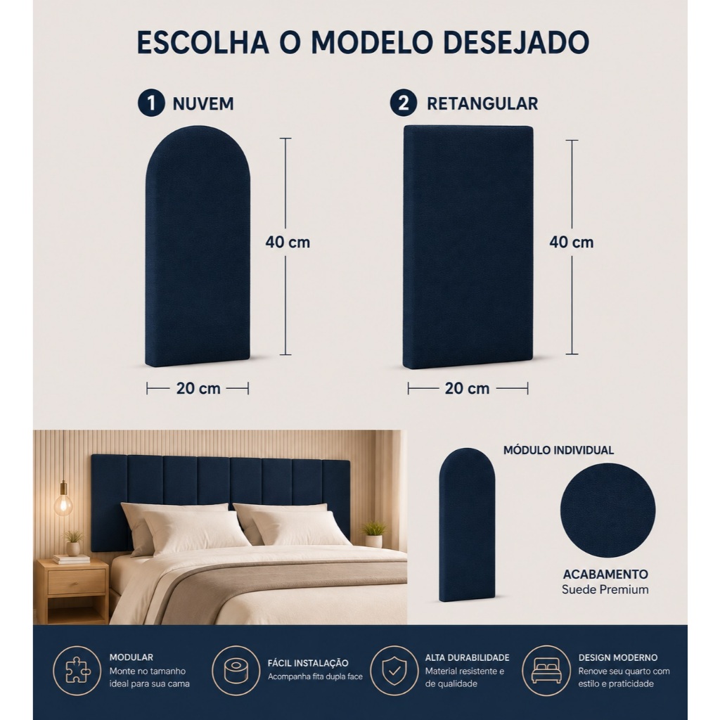 Placa Estofada Cabeceira de Cama Box - 1 Modulo 20x40cm