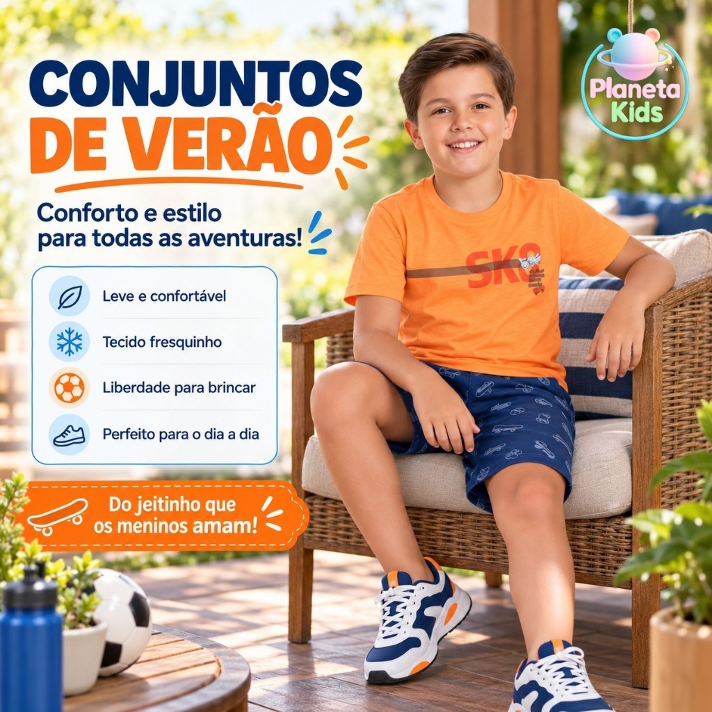 Conjunto Infantil Juvenil Menino Verão Estampado 1 a 16 Masculino