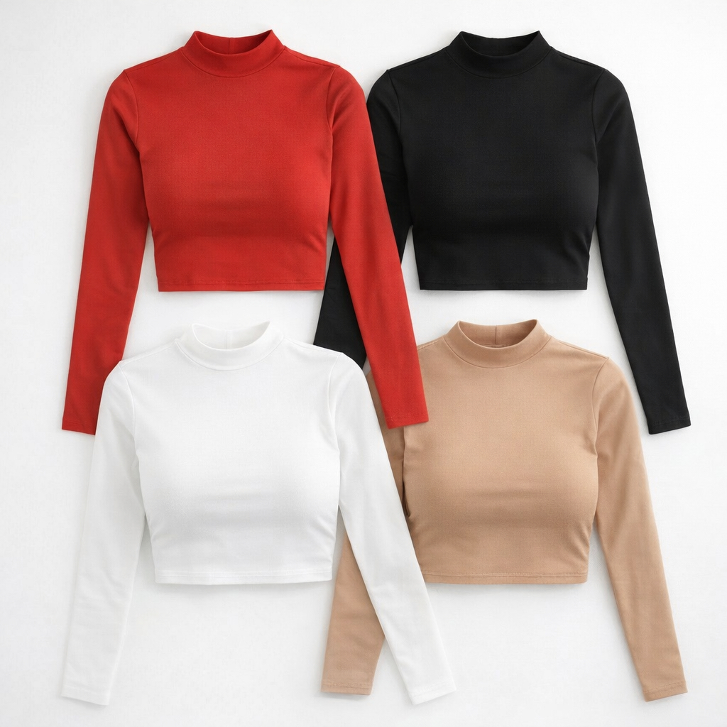 Kit 4 Blusa Feminina Cacharrel Manga Longa Segunda Pele Termica Basica Gola Alta Tecido Romantic Moda Fitnes