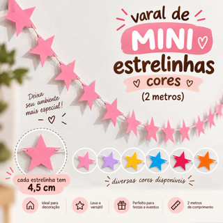 Bandeirola decorativa MINI estrelinhas coloridas/varal mini estrelas/varal de estrelas/bandeirolas estrela