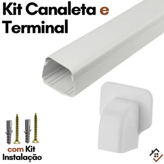 Kit Canaleta CB 30 60 80 e Terminal Parede Acabamento Para Ar condicionado Split Curva Cotovelo 1m