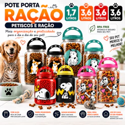 Pote Porta Ração Petiscos Pet Para Cachorro E Gato Pet 3,6L e 1,7Litros Com Alça Recipiente BPA Free